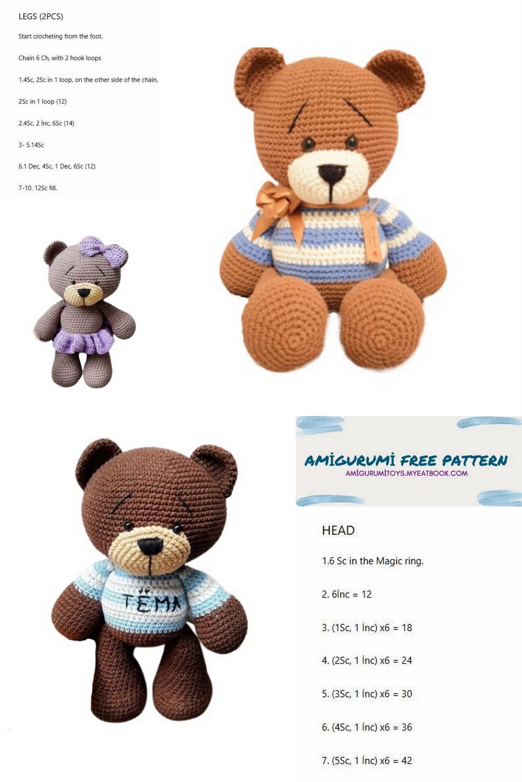 Bear Large Amigurumi Free Pattern - Amigurumi Patterns